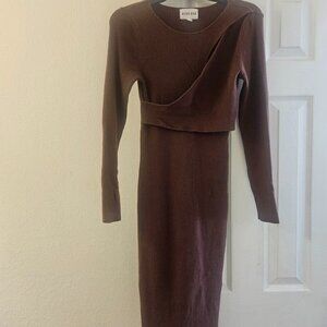 Brown Closet Staple Neutral wrap Light sweater long sleeve bodycon dress XL